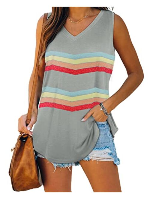 XIEERDUO Womens Tank Tops V Neck Basic Solid Color Casual Flowy Summer Sleeveless