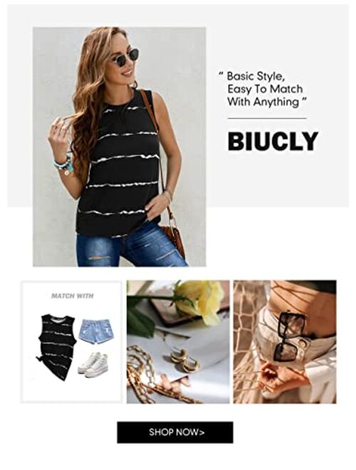 Biucly Women's Scoop Neck Tank Tops Knit Shirts Casual Loose Sleeveless Camis Sweater Blouses