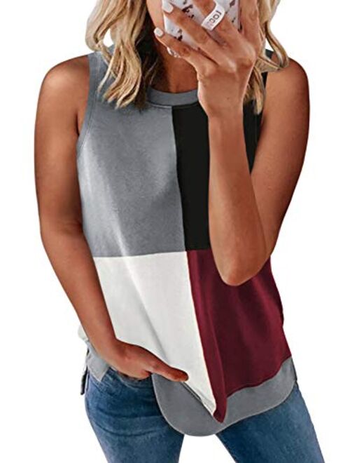 Biucly Women's Scoop Neck Tank Tops Knit Shirts Casual Loose Sleeveless Camis Sweater Blouses