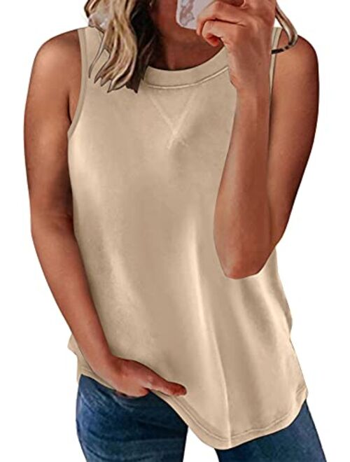 Biucly Women's Scoop Neck Tank Tops Knit Shirts Casual Loose Sleeveless Camis Sweater Blouses