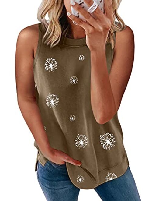 Biucly Women's Scoop Neck Tank Tops Knit Shirts Casual Loose Sleeveless Camis Sweater Blouses