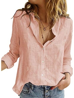 Astylish Womens V Neck Roll up Sleeve Button Down Blouses Top