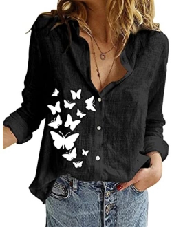 Astylish Womens V Neck Roll up Sleeve Button Down Blouses Top