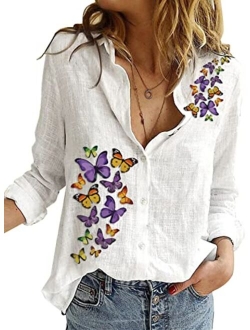 Astylish Womens V Neck Roll up Sleeve Button Down Blouses Top