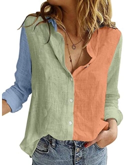 Astylish Womens V Neck Roll up Sleeve Button Down Blouses Top