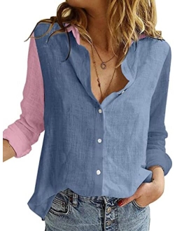 Astylish Womens V Neck Roll up Sleeve Button Down Blouses Top