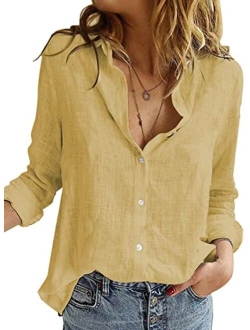 Astylish Womens V Neck Roll up Sleeve Button Down Blouses Top