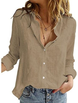 Astylish Womens V Neck Roll up Sleeve Button Down Blouses Top