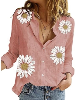 Astylish Womens V Neck Roll up Sleeve Button Down Blouses Top