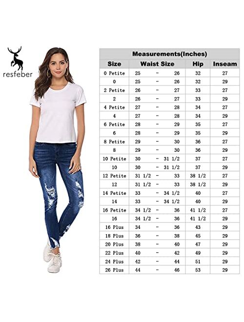 Resfeber Women's Ripped Boyfriend Jeans Cute Distressed Jeans Stretch Skinny Jeans with Hole