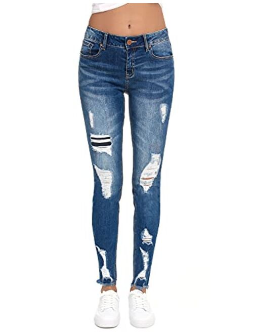 Resfeber Women's Ripped Boyfriend Jeans Cute Distressed Jeans Stretch Skinny Jeans with Hole