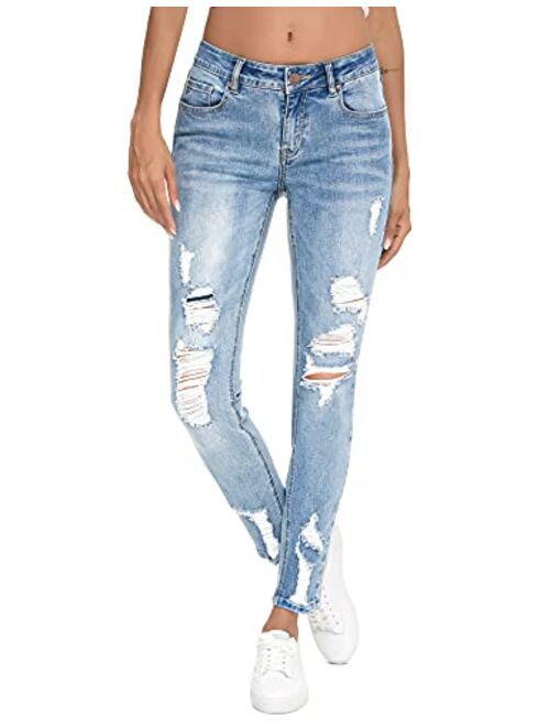 Resfeber Women's Ripped Boyfriend Jeans Cute Distressed Jeans Stretch Skinny Jeans with Hole