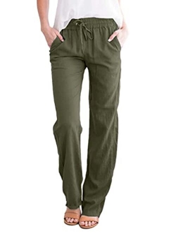 EVALESS Casual Pants for Women Solid Color Elastic High Wasited Comfy Trousers with Pockets