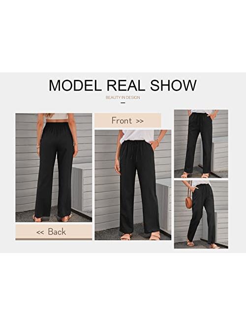 EVALESS Casual Pants for Women Solid Color Elastic High Wasited Comfy Trousers with Pockets