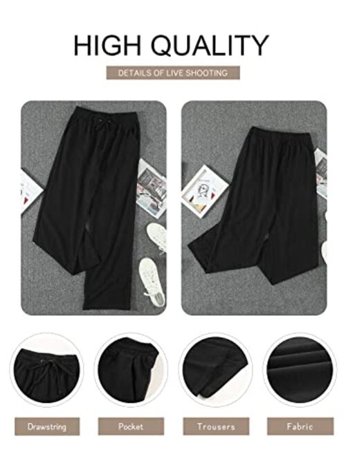 EVALESS Casual Pants for Women Solid Color Elastic High Wasited Comfy Trousers with Pockets