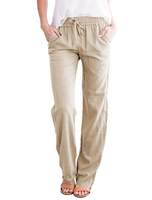 EVALESS Casual Pants for Women Solid Color Elastic High Wasited Comfy Trousers with Pockets