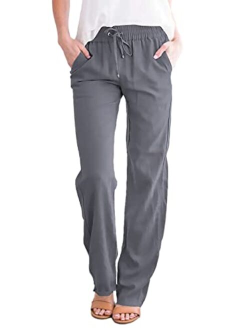 EVALESS Casual Pants for Women Solid Color Elastic High Wasited Comfy Trousers with Pockets