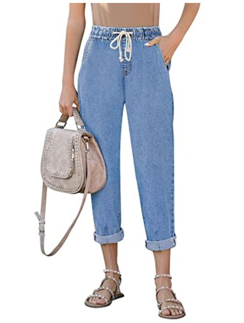 luvamia Women's Classic High Waist Stretch Loose Balloon Tapered Jeans Mom Jeans