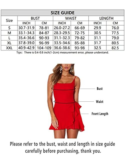 Relipop Women's Dress Spaghetti Strap Waist Tie Knot Wrap Front Ruffle Hem Short Dress