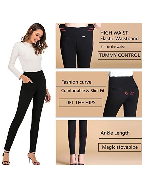 neezeelee Dress Pants for Women Comfort Stretch Slim Fit Leg Skinny High Waist Pull on Pants with Pockets for Work