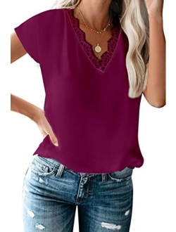 lime flare Dressy Lace Trim Blouse Tops Popular Short Sleeve Shirt