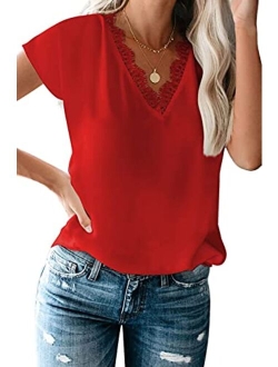 lime flare Dressy Lace Trim Blouse Tops Popular Short Sleeve Shirt