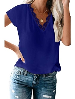 lime flare Dressy Lace Trim Blouse Tops Popular Short Sleeve Shirt