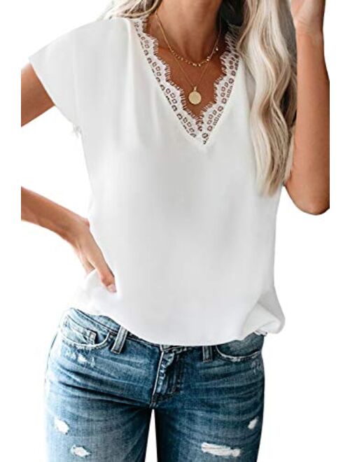 lime flare Dressy Lace Trim Blouse Tops Popular Short Sleeve Shirt