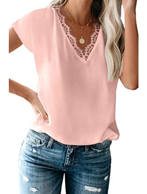 lime flare Dressy Lace Trim Blouse Tops Popular Short Sleeve Shirt