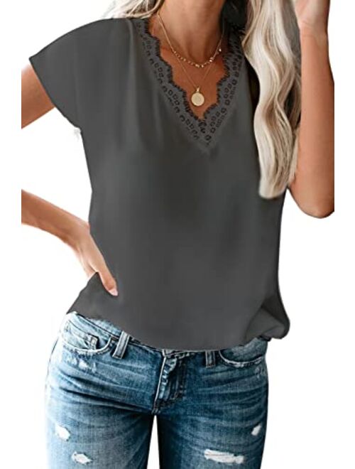 lime flare Dressy Lace Trim Blouse Tops Popular Short Sleeve Shirt