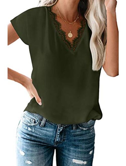 lime flare Dressy Lace Trim Blouse Tops Popular Short Sleeve Shirt