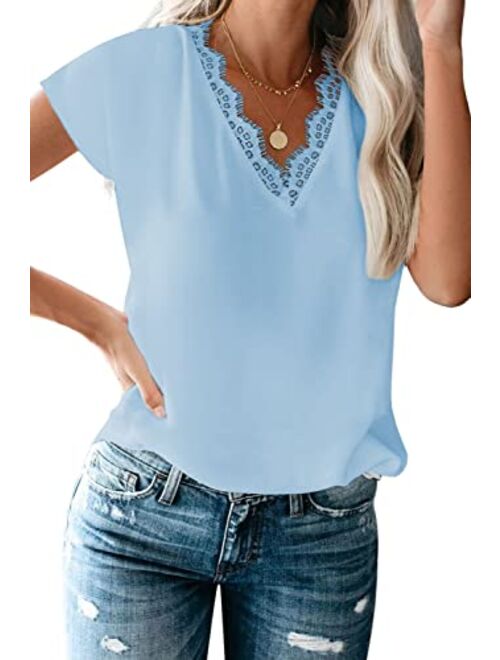 lime flare Dressy Lace Trim Blouse Tops Popular Short Sleeve Shirt