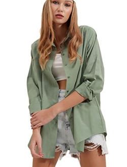 Big Dart Womens Dressy Blouses Tops, Casual Long Sleeve Loose Fit Button Down Shirts