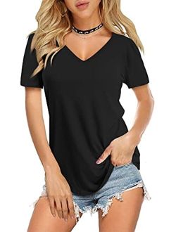 Amoretu Womens Short/Long Sleeve V Neck T Shirts Basic Tee Tops