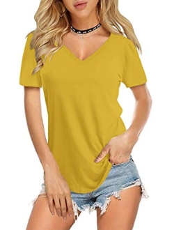 Amoretu Womens Short/Long Sleeve V Neck T Shirts Basic Tee Tops