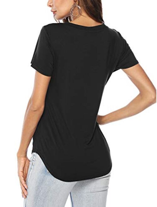 Amoretu Womens Short/Long Sleeve V Neck T Shirts Basic Tee Tops