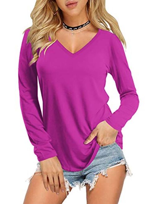 Amoretu Womens Short/Long Sleeve V Neck T Shirts Basic Tee Tops