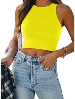 Womens Sexy Sleeveless Racer Back Tank Tops Halter Neck Crop Tops