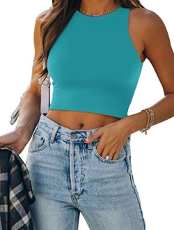 Womens Sexy Sleeveless Racer Back Tank Tops Halter Neck Crop Tops