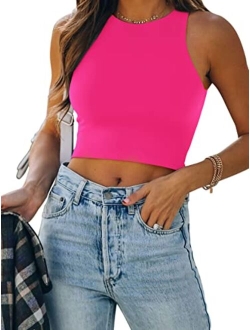 Womens Sexy Sleeveless Racer Back Tank Tops Halter Neck Crop Tops