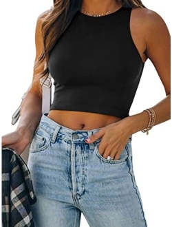 Womens Sexy Sleeveless Racer Back Tank Tops Halter Neck Crop Tops