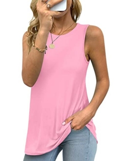 LONGYUAN Women Summer Casual Sleeveless Tank Tops Vneck Loose Fit Tunic Hide Belly Tshirt Blouse 2022