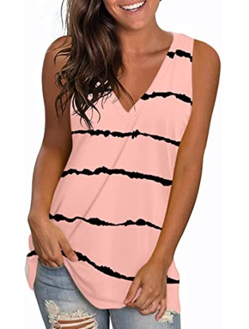 LONGYUAN Women Summer Casual Sleeveless Tank Tops Vneck Loose Fit Tunic Hide Belly Tshirt Blouse 2022