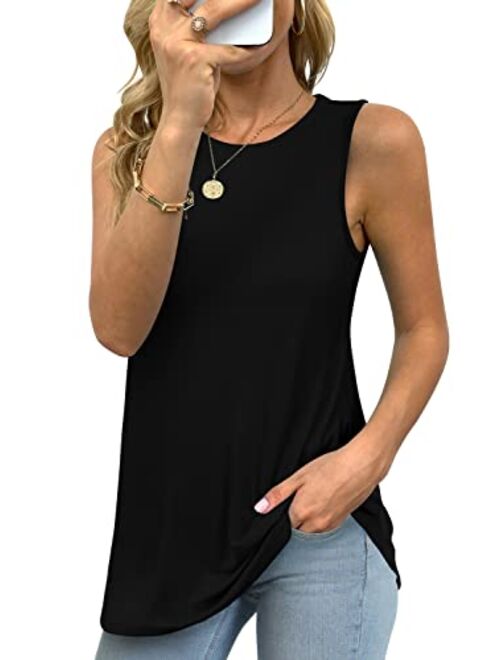 LONGYUAN Women Summer Casual Sleeveless Tank Tops Vneck Loose Fit Tunic Hide Belly Tshirt Blouse 2022