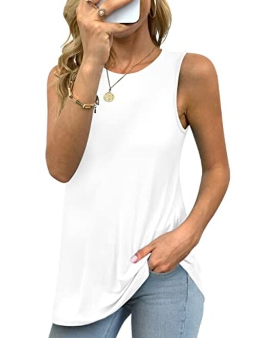 LONGYUAN Women Summer Casual Sleeveless Tank Tops Vneck Loose Fit Tunic Hide Belly Tshirt Blouse 2022