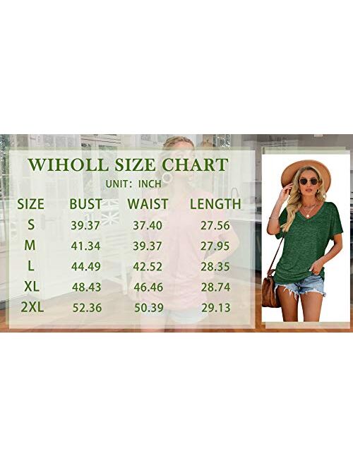 WIHOLL Womens Short Sleeve V Neck Dolman Tops with Side Shirring Loose Fit Shirts