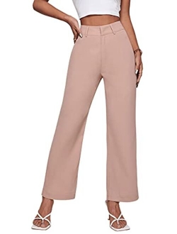 Women's Elegant High Waist Solid Long Pants Office Trousers