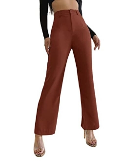 Women's Elegant High Waist Solid Long Pants Office Trousers