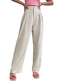 Women's Elegant High Waist Solid Long Pants Office Trousers