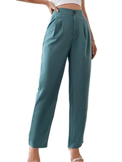 Women's Elegant High Waist Solid Long Pants Office Trousers